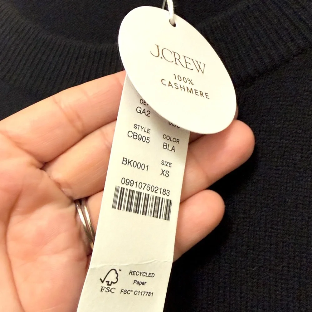 NWT J.Crew Perfect Cashmere Crewneck Sweater in Black